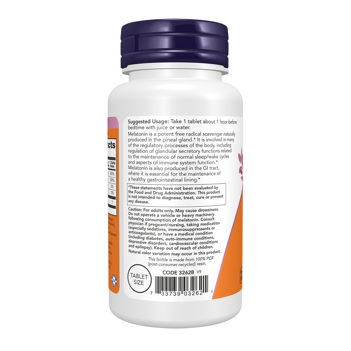 Now Foods Mélatonine 1 mg - vue de gauche