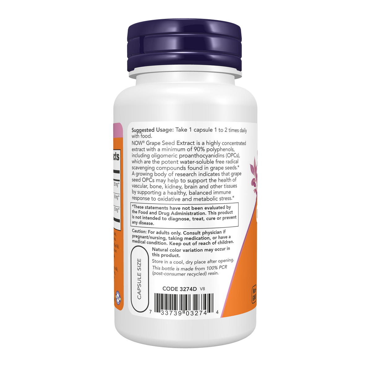 Now Foods Extrait de pépins de raisin 250 mg - vue de gauche