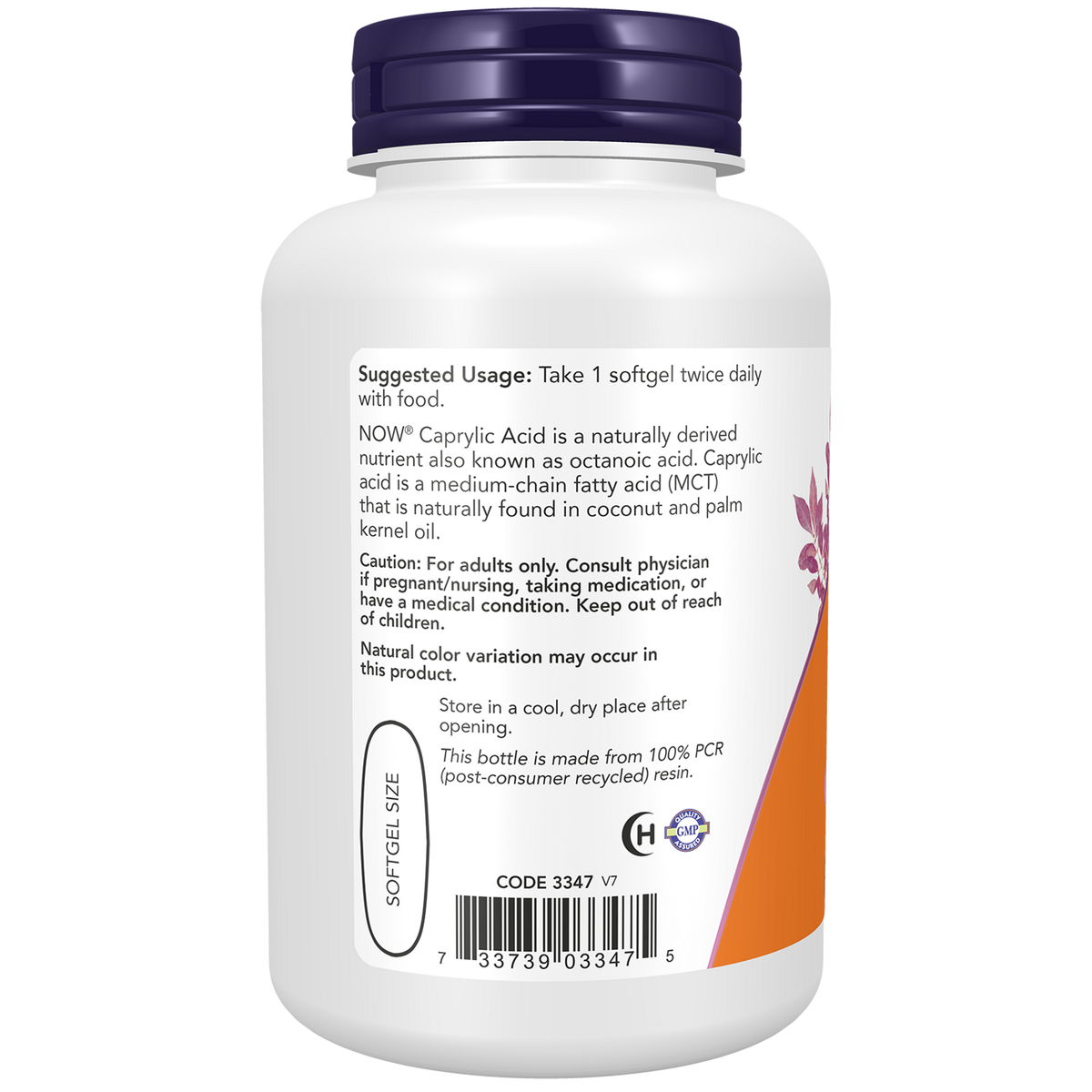 Now Foods Acide caprylique 600 mg - vue de gauche