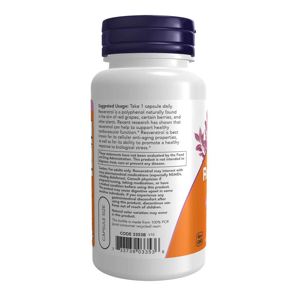 Now Foods Resvératrol 200 mg - vue de gauche