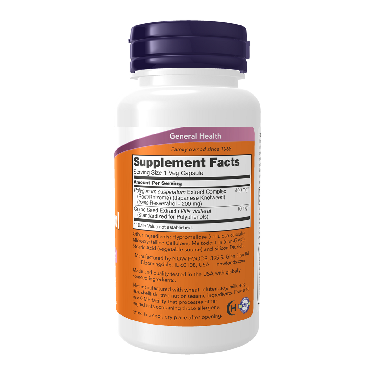 Now Foods Resvératrol 200 mg - vue de droite