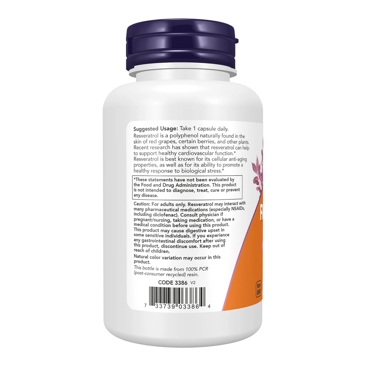 Now Foods Resvératrol 350 mg - vue de gauche