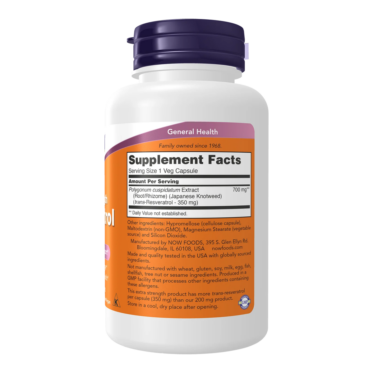 Now Foods Resvératrol 350 mg - vue de droite