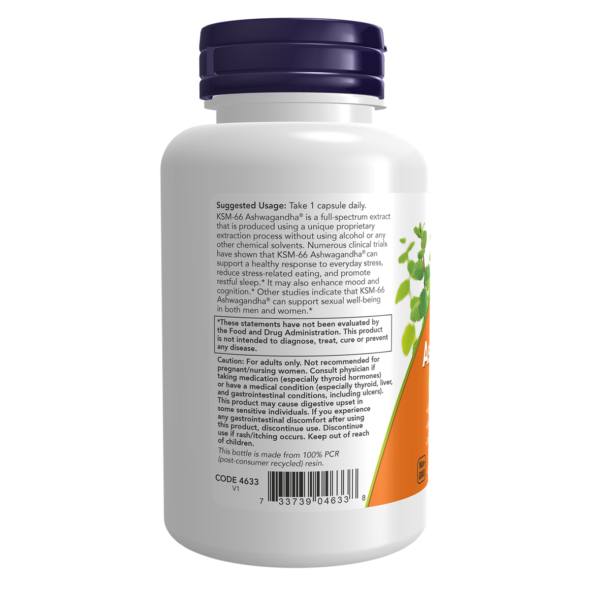 Now Foods KSM-66 Ashwagandha 600 mg - vue de gauche