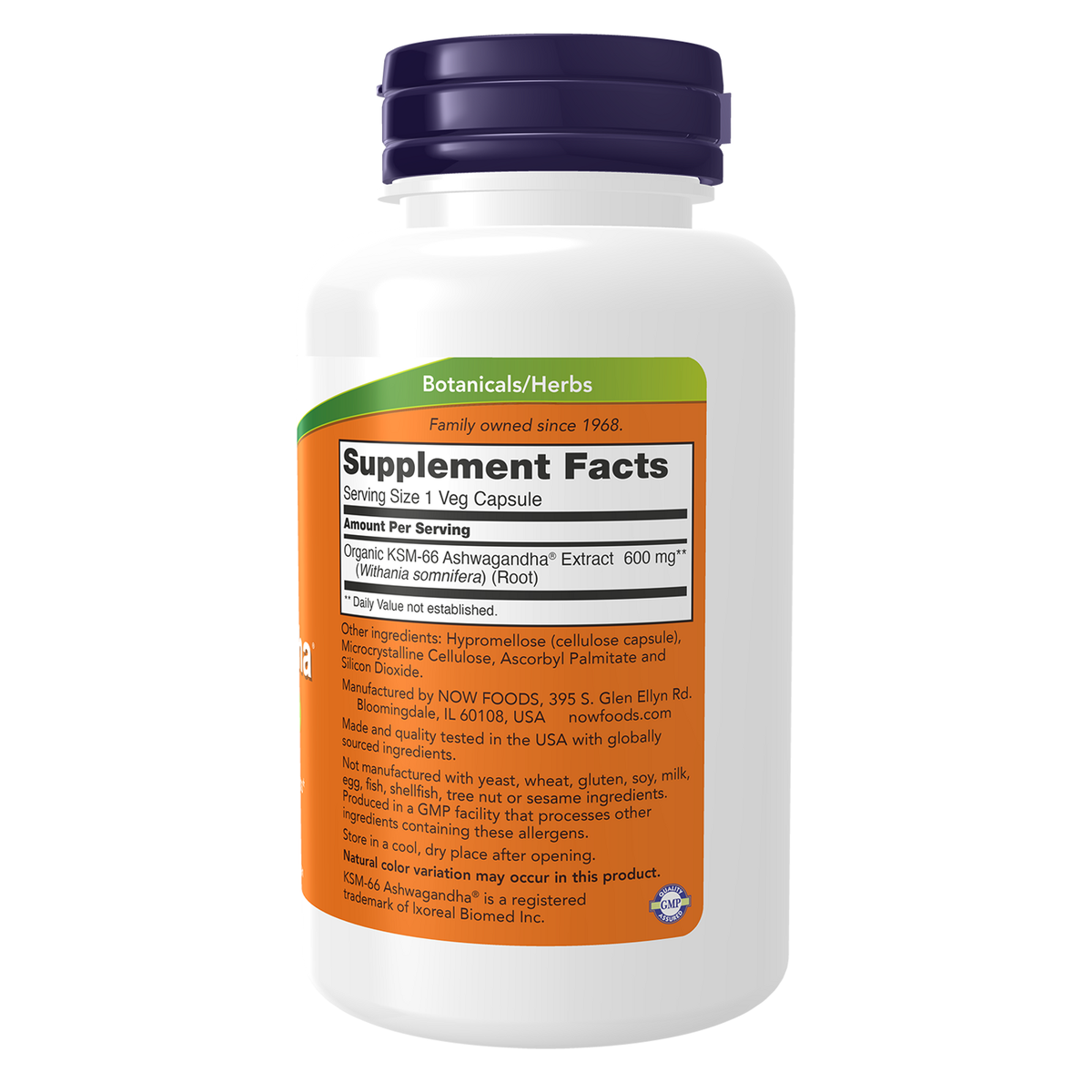 Now Foods KSM-66 Ashwagandha 600 mg - vue de droite