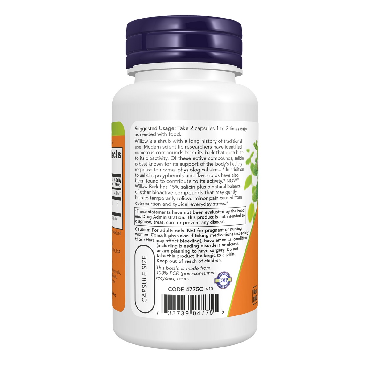 Now Foods Écorce de saule 400 mg - vue de gauche