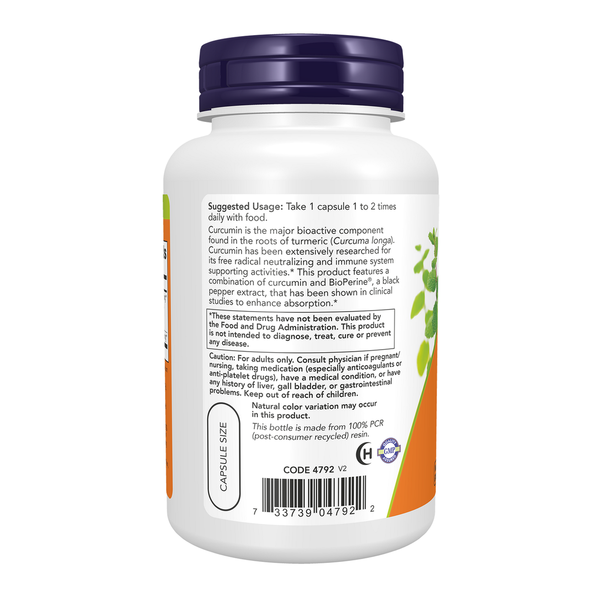 Now Foods Curcuma Curcumine Bioperine - vue de gauche