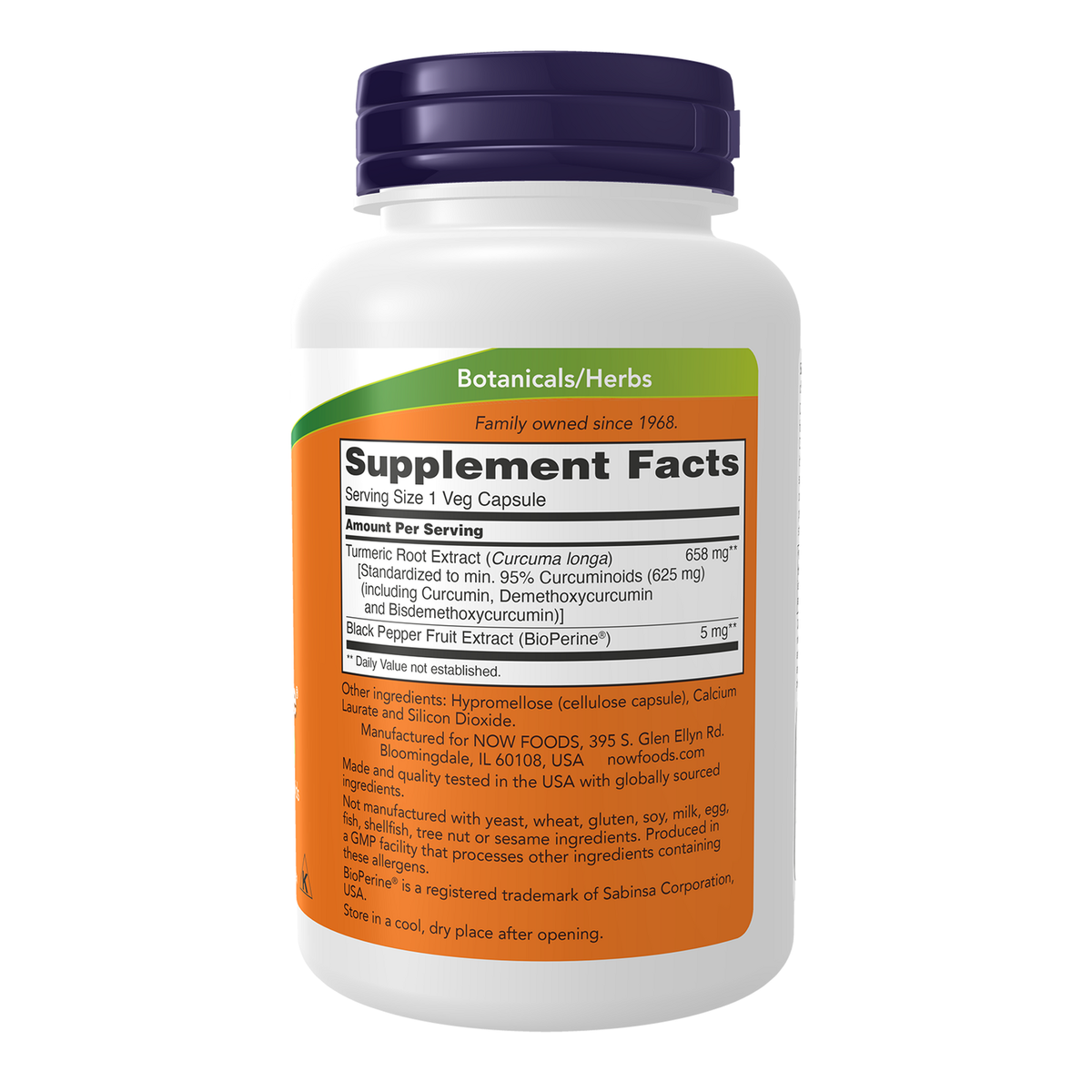 Now Foods Curcuma Curcumine Bioperine - vue de droite