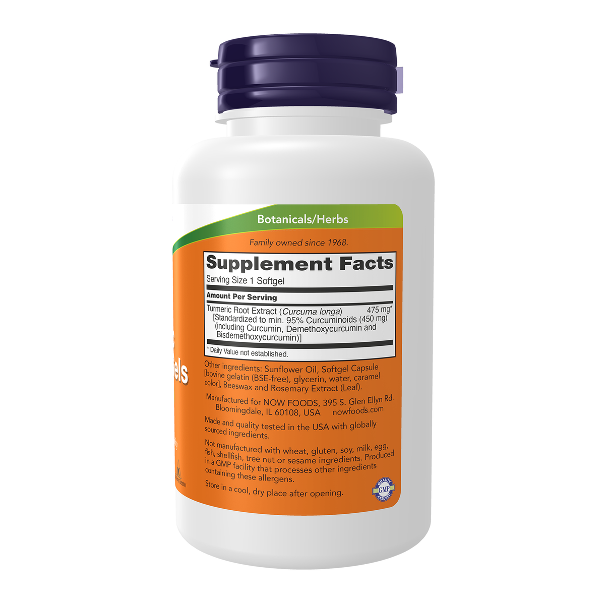 Now Foods Curcuma 95 curcuminoïdes capsules molles - vue de droite
