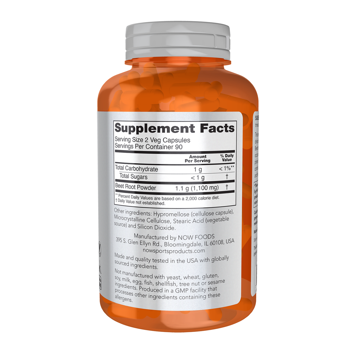 Now Foods Betterave 180 gélules - vue de droite