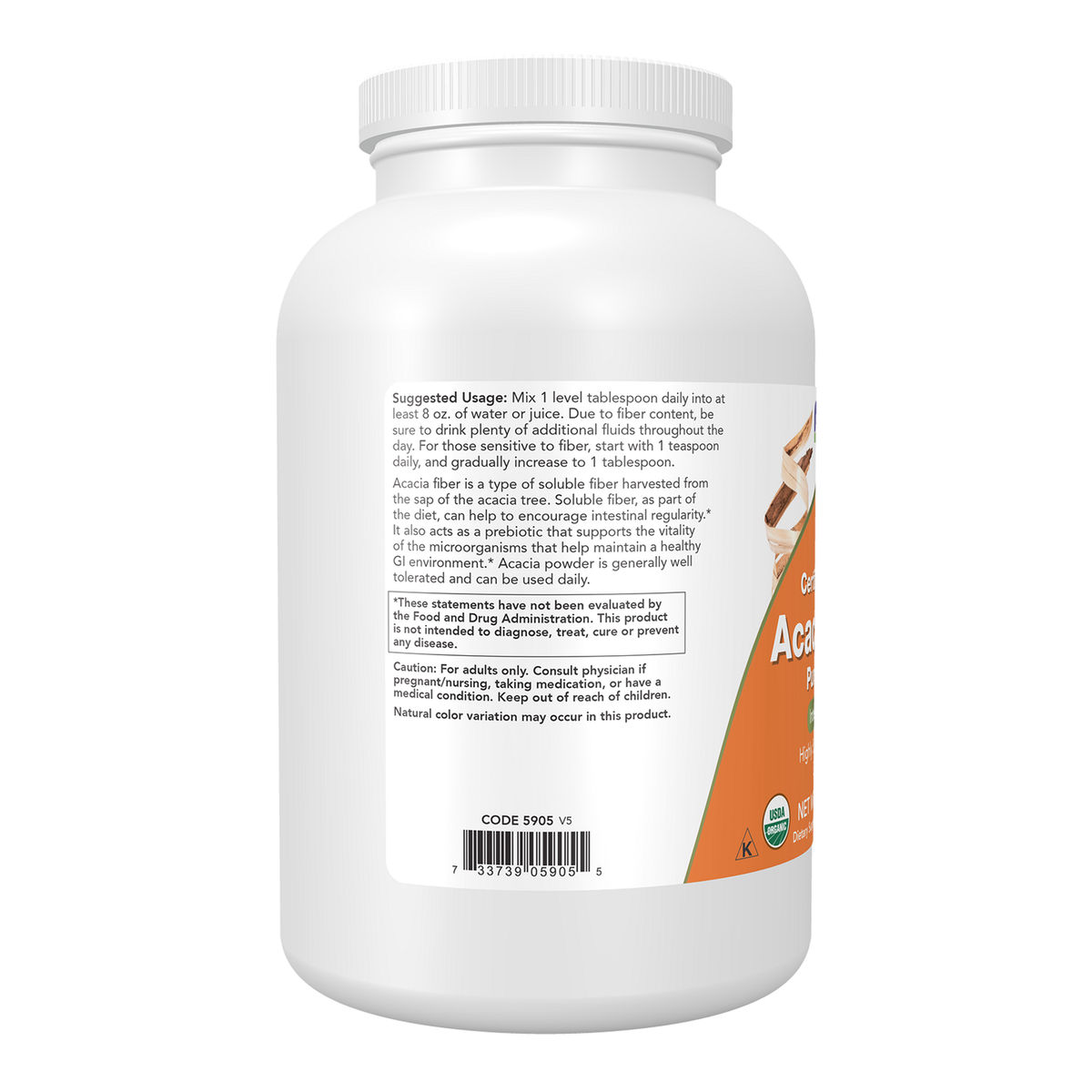 Now Foods Fibre d'acacia bio en poudre - vue de gauche