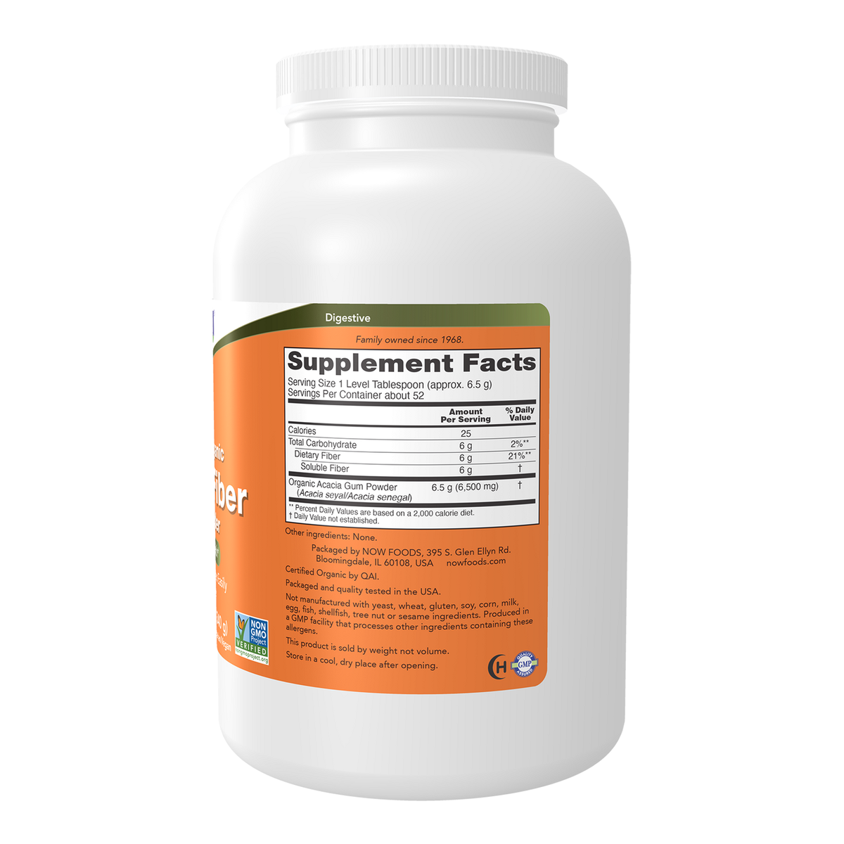 Now Foods Fibre d'acacia bio en poudre - vue de droite