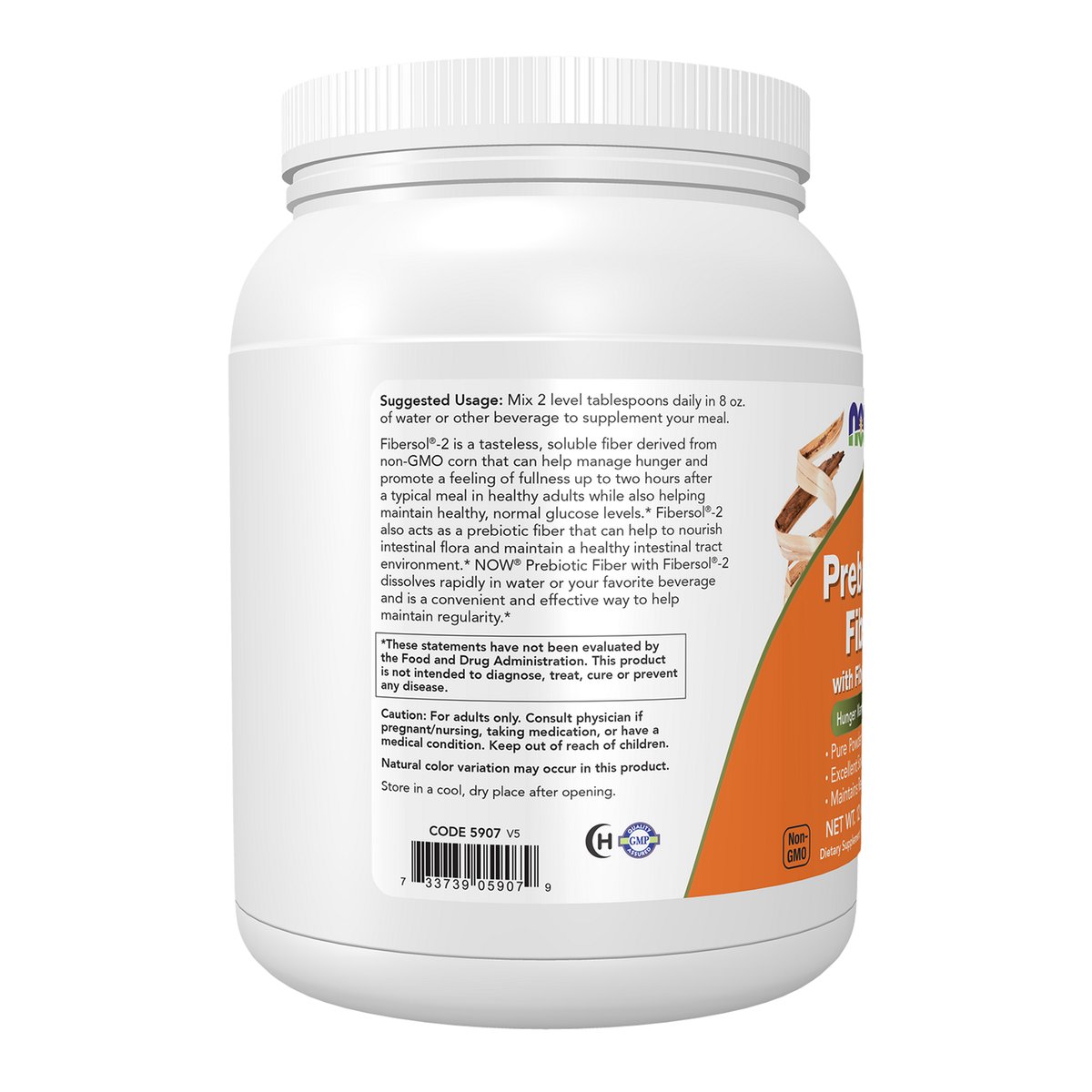 Now Foods Fibres prébiotiques Fibersol-2 - vue de gauche