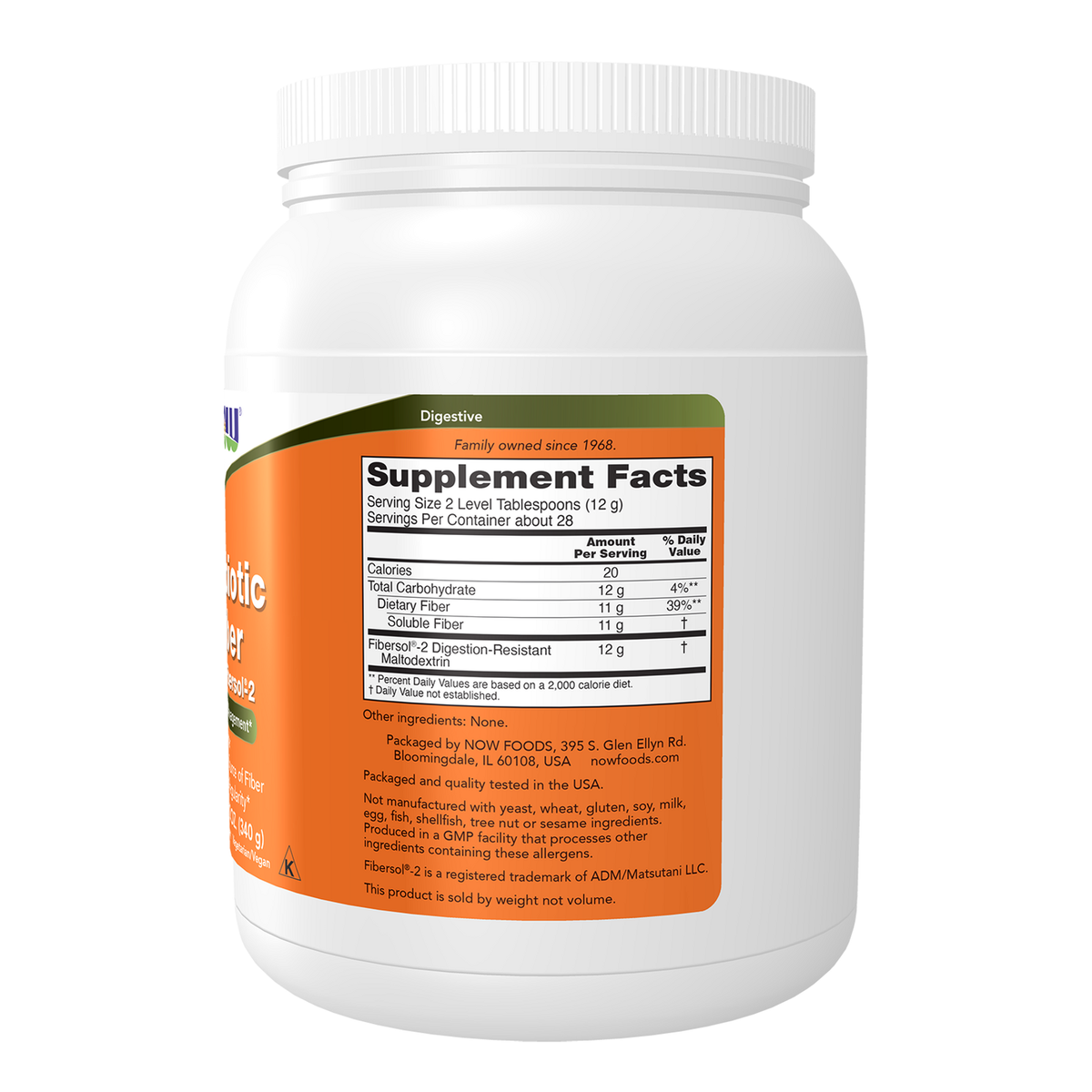 Now Foods Fibres prébiotiques Fibersol-2 - vue de droite