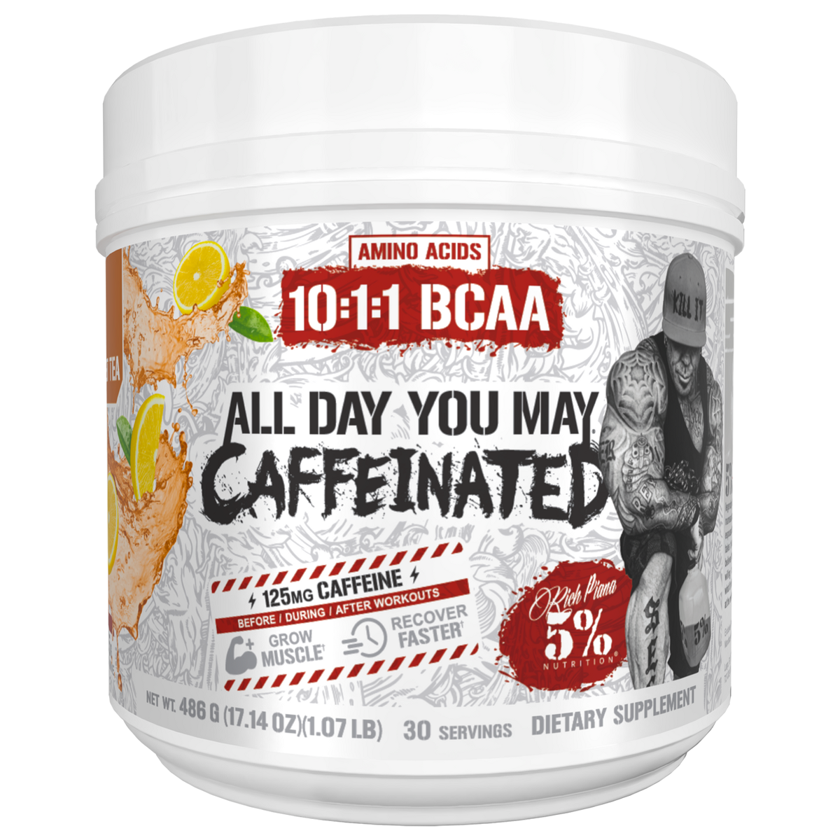 Pot de 5% Nutrition All Day You May Caffeinated goût Southern Sweet Tea, BCAA avec caféine