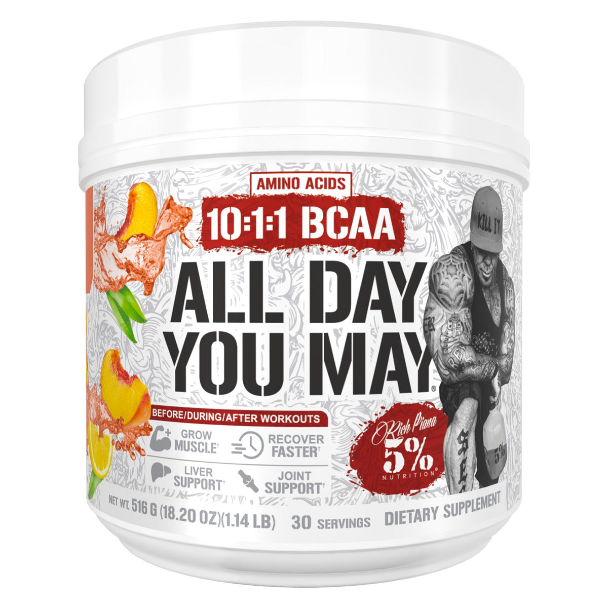 Pot de 5% Nutrition All Day You May goût Peach Tea, BCAA 10:1:1