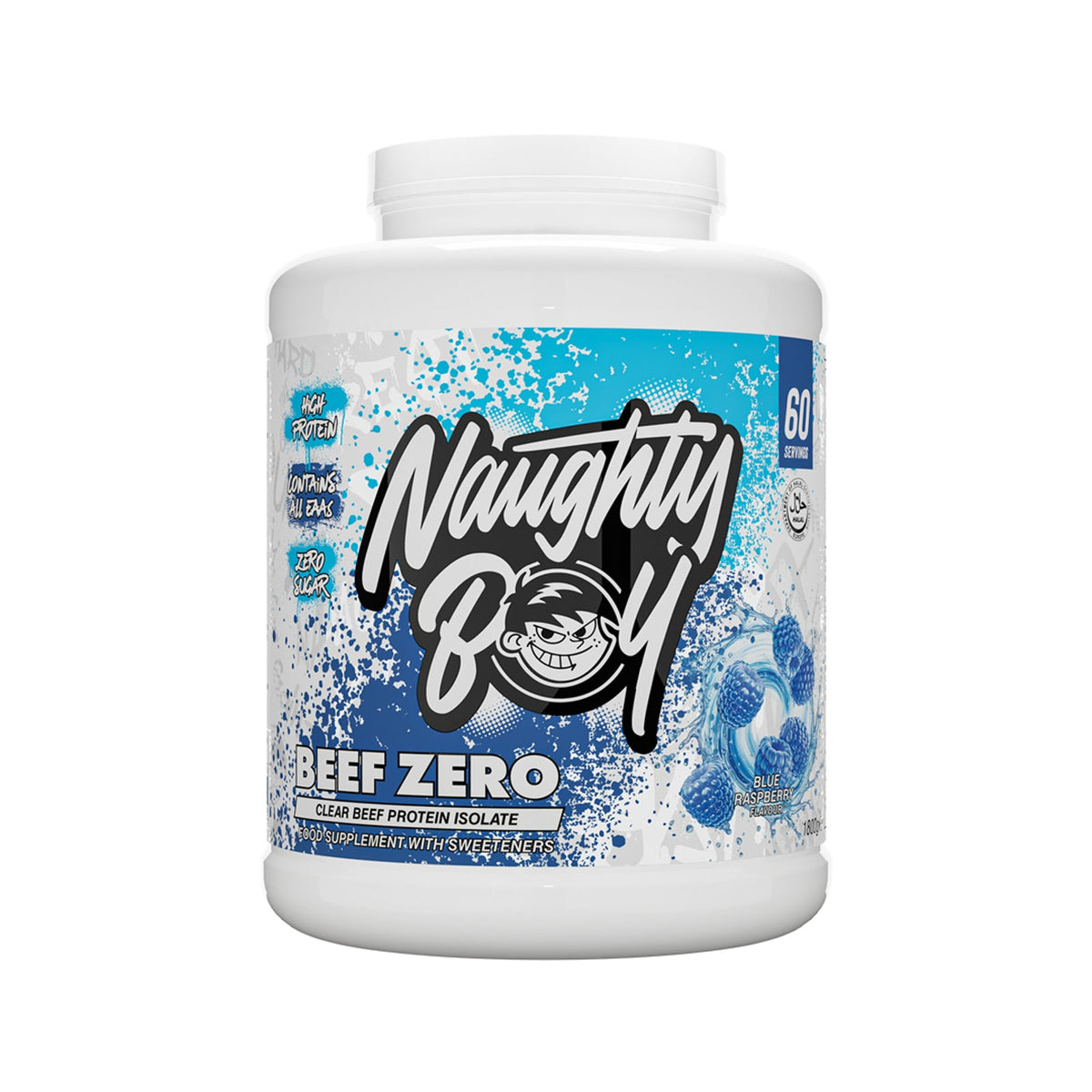 Pot de Naughty Boy Beef Zero goût Blue Raspberry, protéine de bœuf