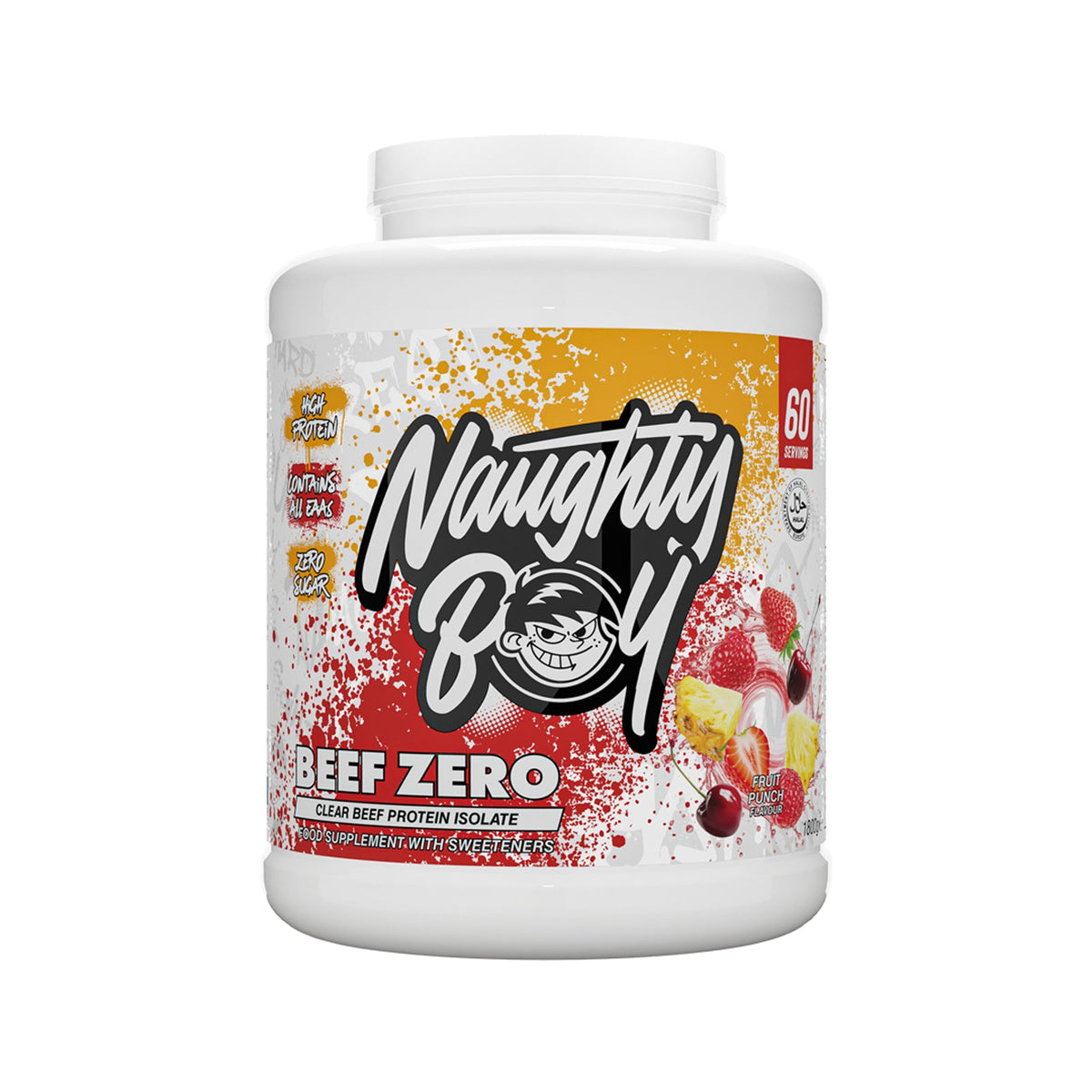 Pot de Naughty Boy Beef Zero goût Fruit Punch, protéine de bœuf