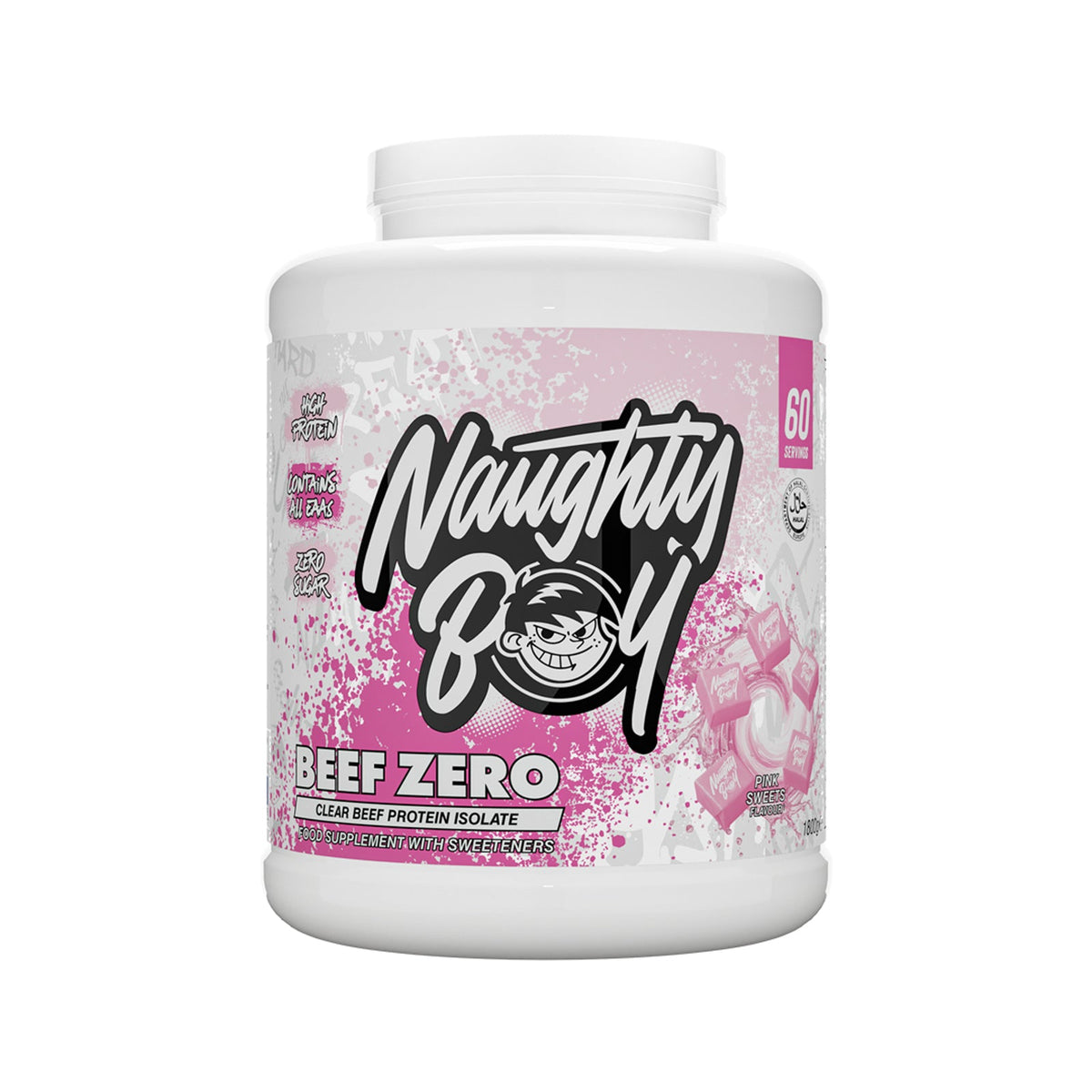 Pot de Naughty Boy Beef Zero goût Pink Sweets, protéine de bœuf