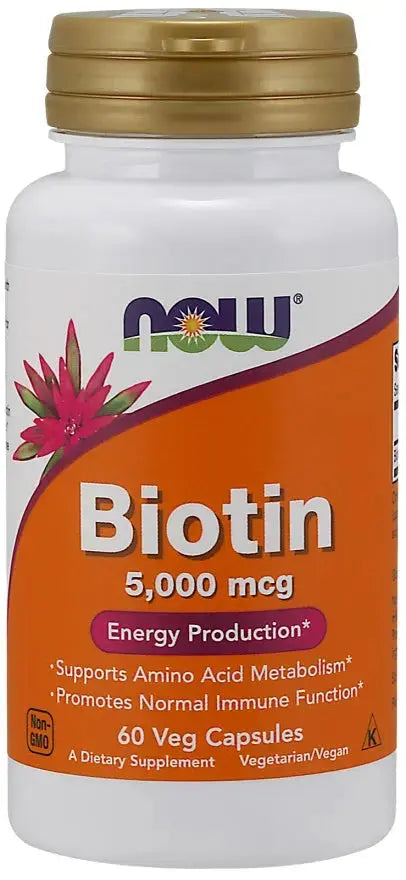 Biotine, 5000 mcg - Complément alimentaire de soutien capillaire et cutané NOW FOODS