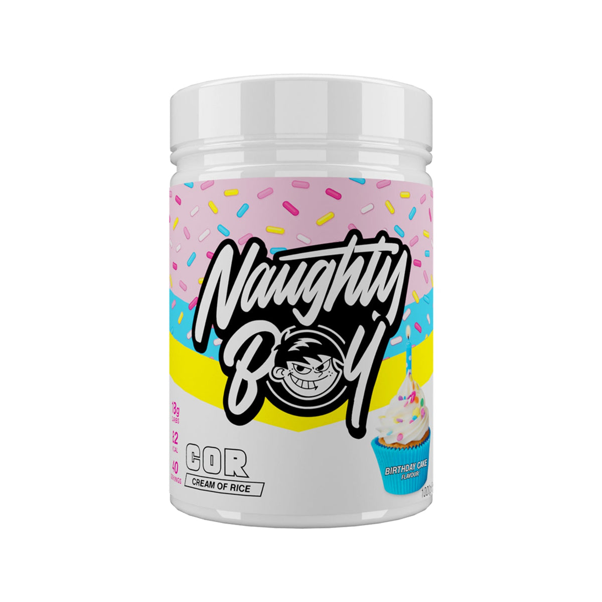 Sachet de 1 kg Naughty Boy Cream of Rice goût Birthday Cake, crème de riz