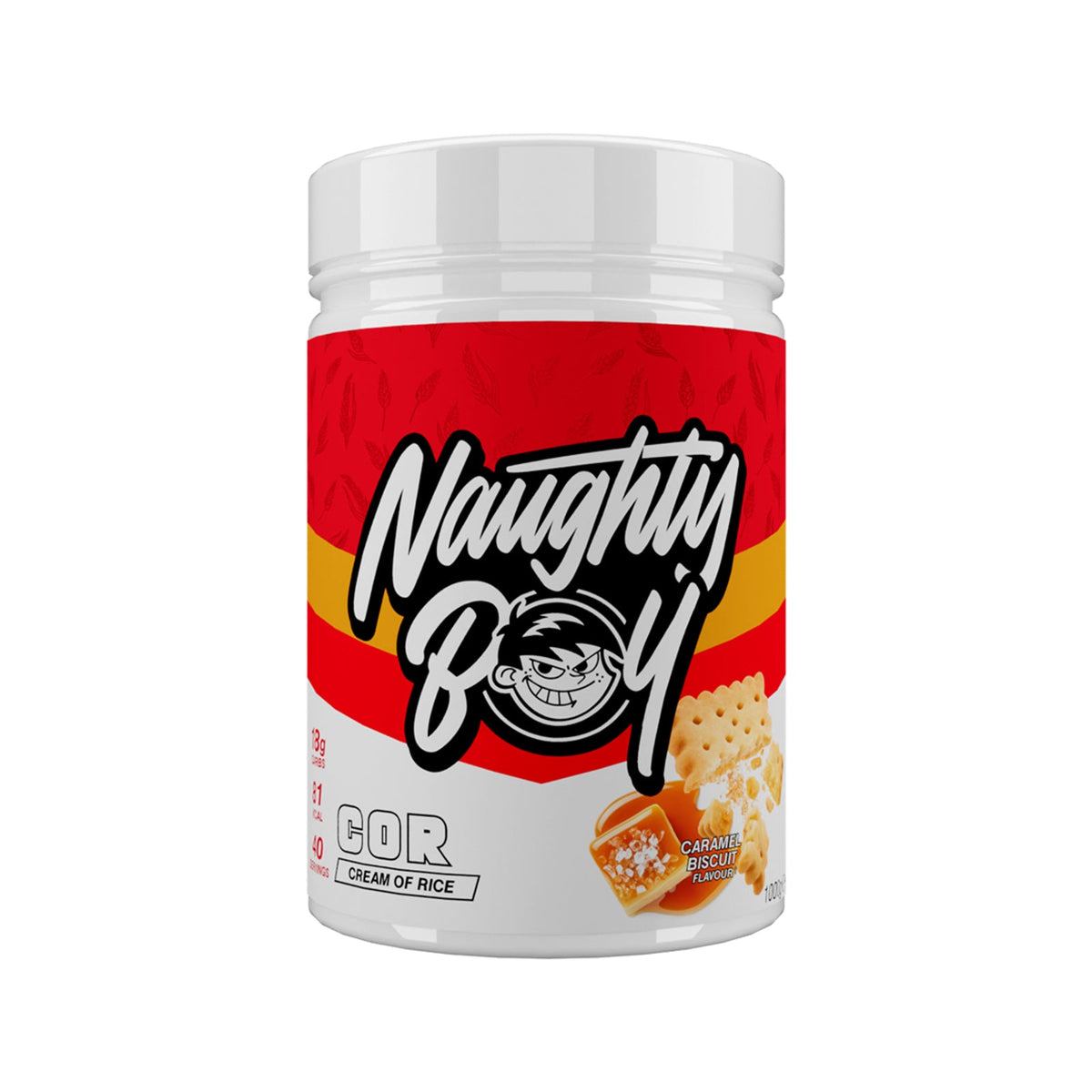 Sachet de 1 kg Naughty Boy Cream of Rice goût Caramel Biscuit, crème de riz