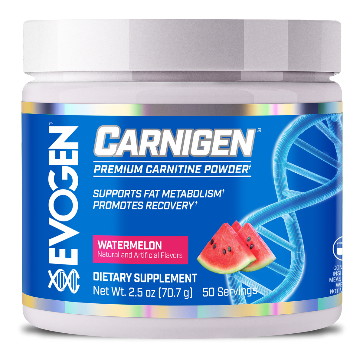 Pot d'Evogen Carnigen Powder, carnitine en poudre sans stimulant, saveur Pastèque