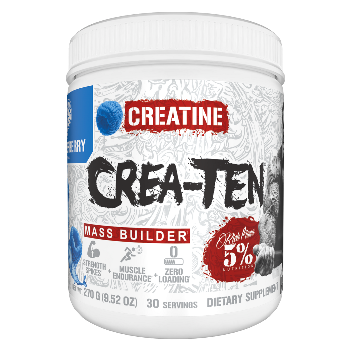 Pot de 5% Nutrition Crea-TEN goût Blue Raspberry, créatine 10 formes