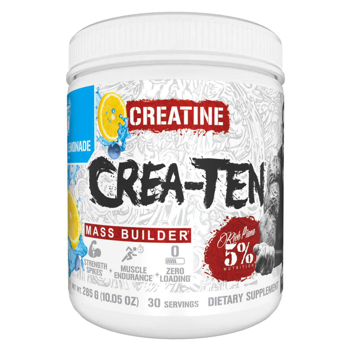 Pot de 5% Nutrition Crea-TEN goût Blueberry Lemonade, créatine 10 formes