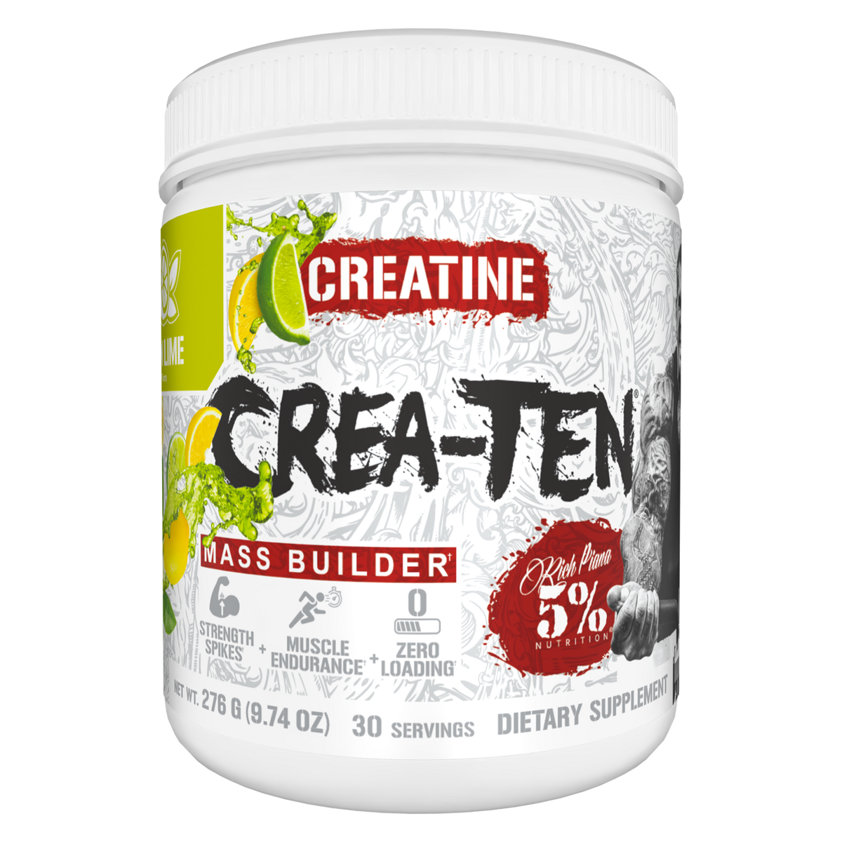 Pot de 5% Nutrition Crea-TEN goût Lemon Lime, créatine 10 formes