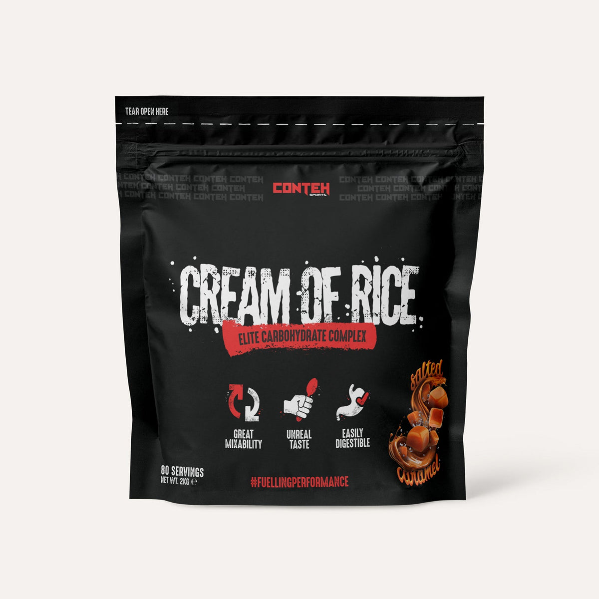 Pot de Conteh Sports Cream of Rice, crème de riz instantanée aromatisée, saveur Caramel Salé