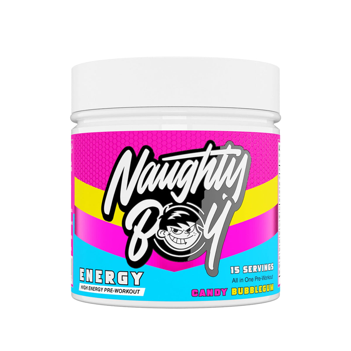 Pot de 195 g Naughty Boy Energy goût Candy Bubblegum, pré-entraînement