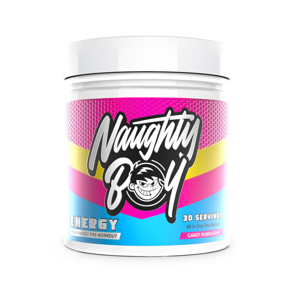 Pot de 390 g Naughty Boy Energy goût Candy Bubblegum, pré-entraînement