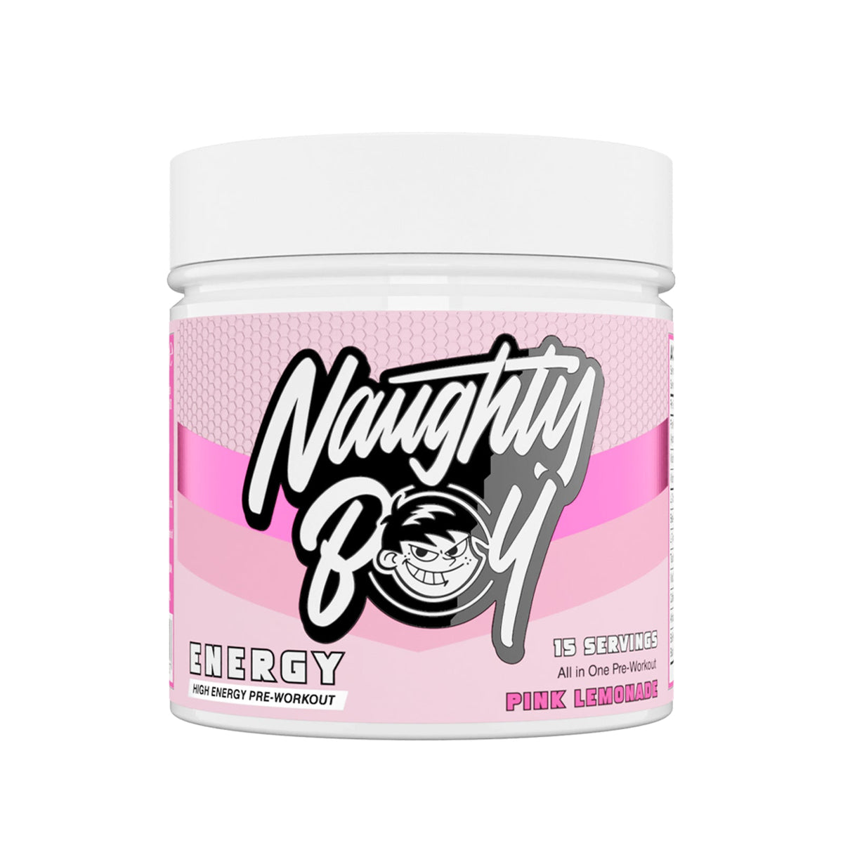Pot de 195 g Naughty Boy Energy goût Pink Lemonade, pré-entraînement