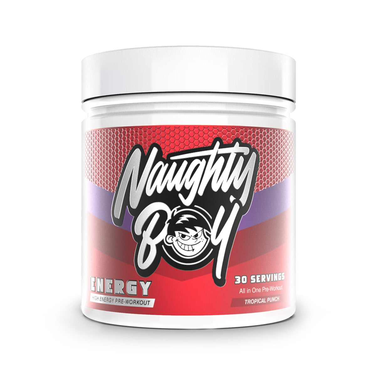 Pot de 390 g Naughty Boy Energy goût Tropical Punch, pré-entraînement