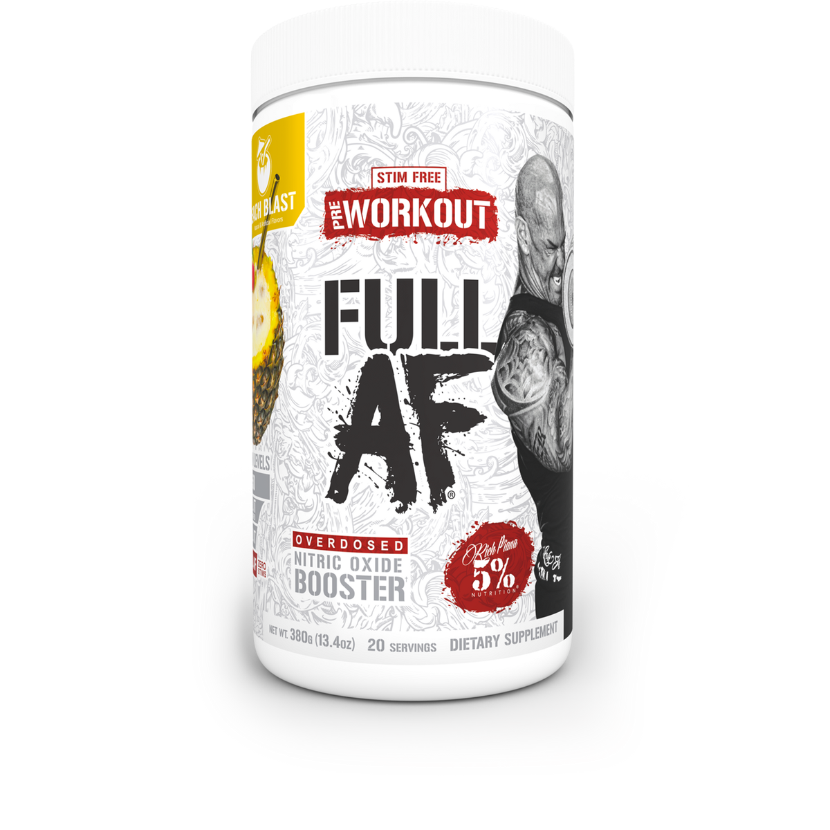 Pot de 5% Nutrition Full AF goût Beach Blast, pré-entraînement sans stimulant