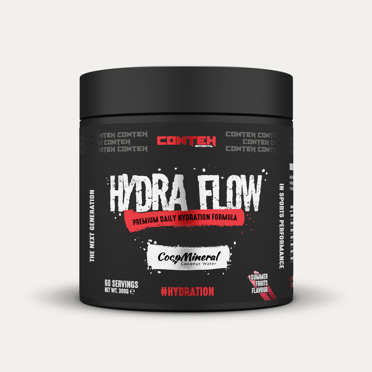 Pot de Conteh Sports Hydra Flow, complexe d'hydratation aux électrolytes, saveur Fruits d'Été
