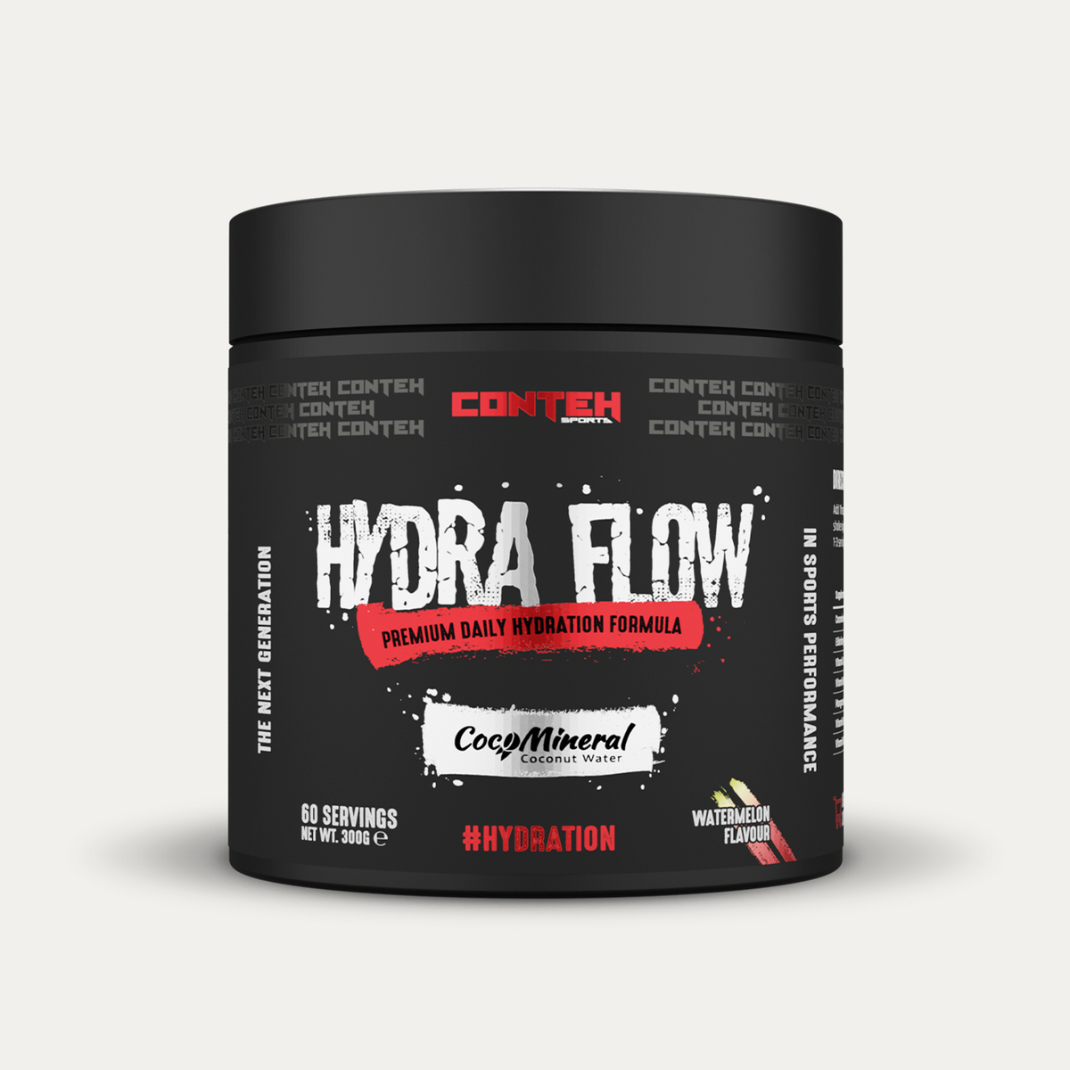 Pot de Conteh Sports Hydra Flow, formule d'hydratation quotidienne à l'eau de coco, saveur Pastèque