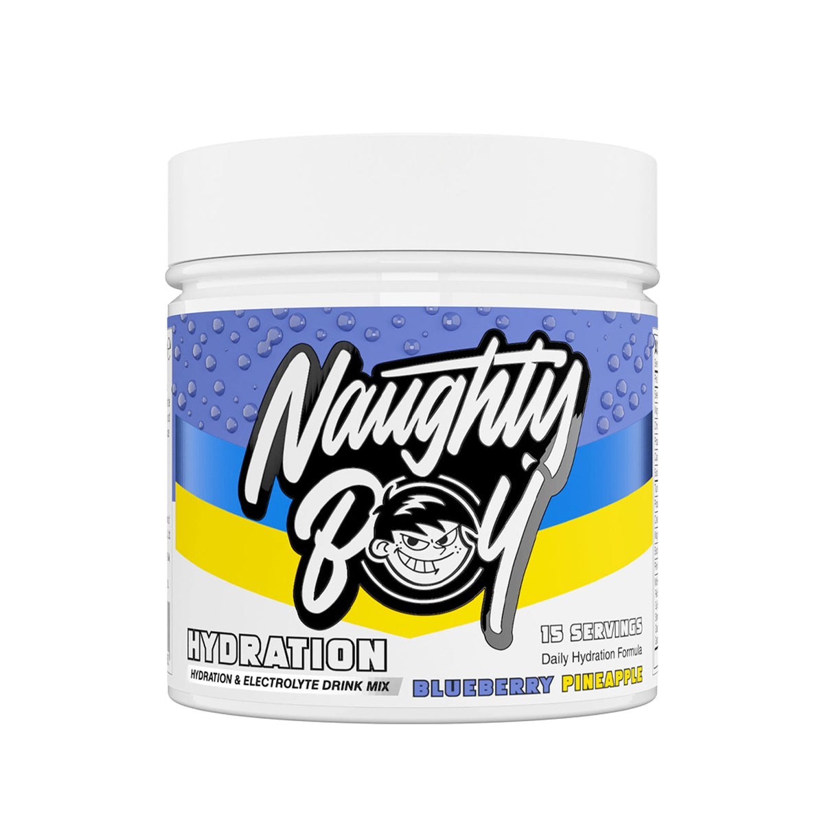 Pot de 127 g Naughty Boy Hydration goût Blueberry Pineapple, boisson aux électrolytes