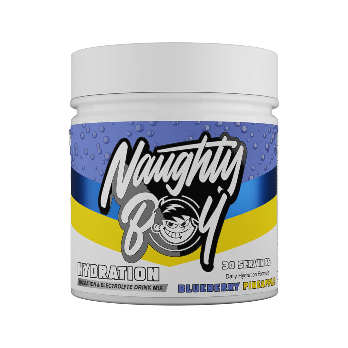 Pot de 255 g Naughty Boy Hydration goût Blueberry Pineapple, boisson aux électrolytes