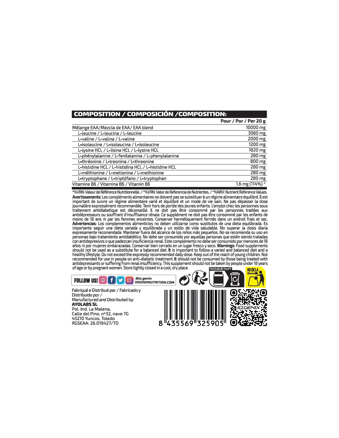 IO Genix AMINO 10 - Acides Aminés Essentiels Complets IO.GENIX