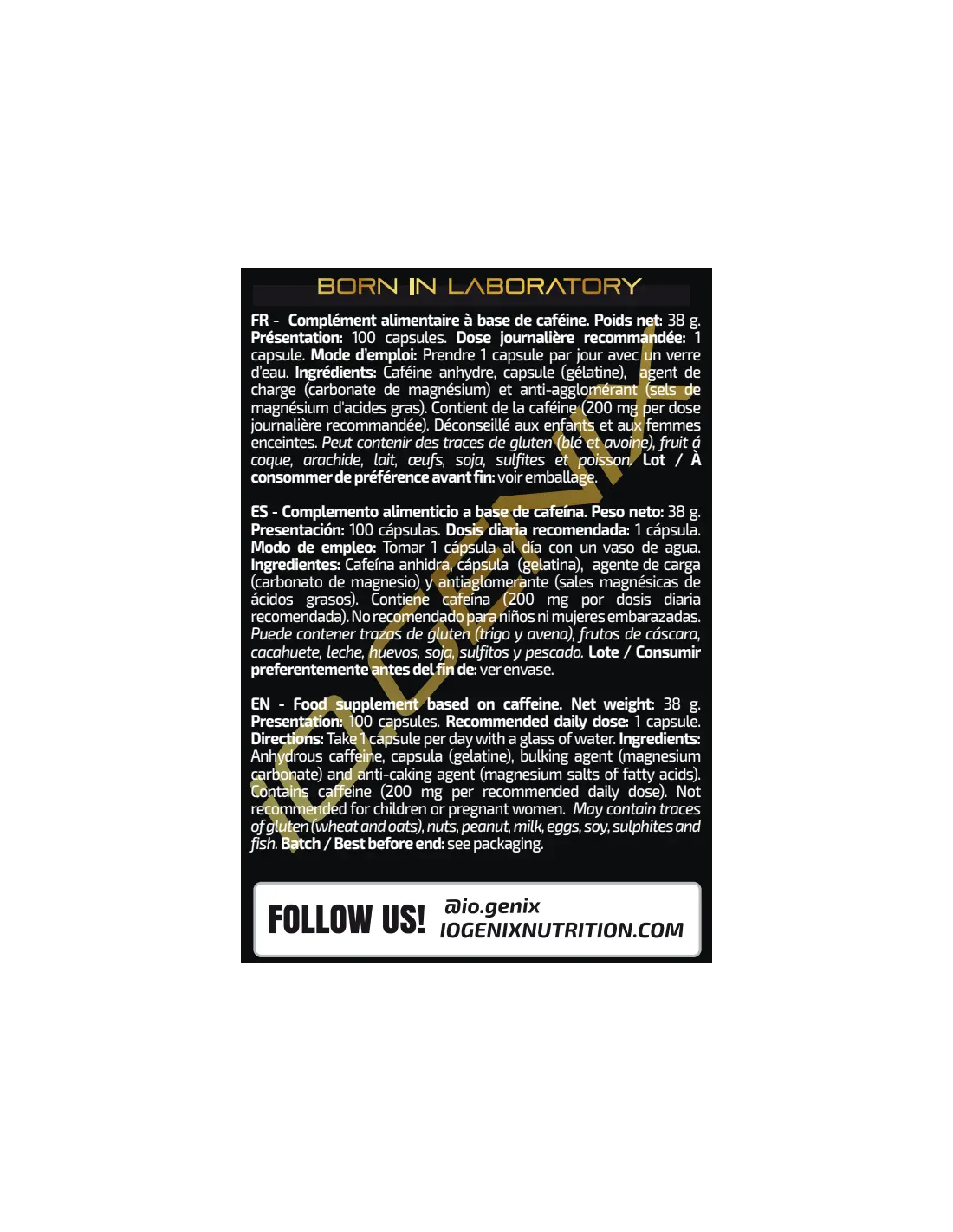 IO Genix Caffeine 200 Stimulant Énergie - Performance Mentale IO.GENIX