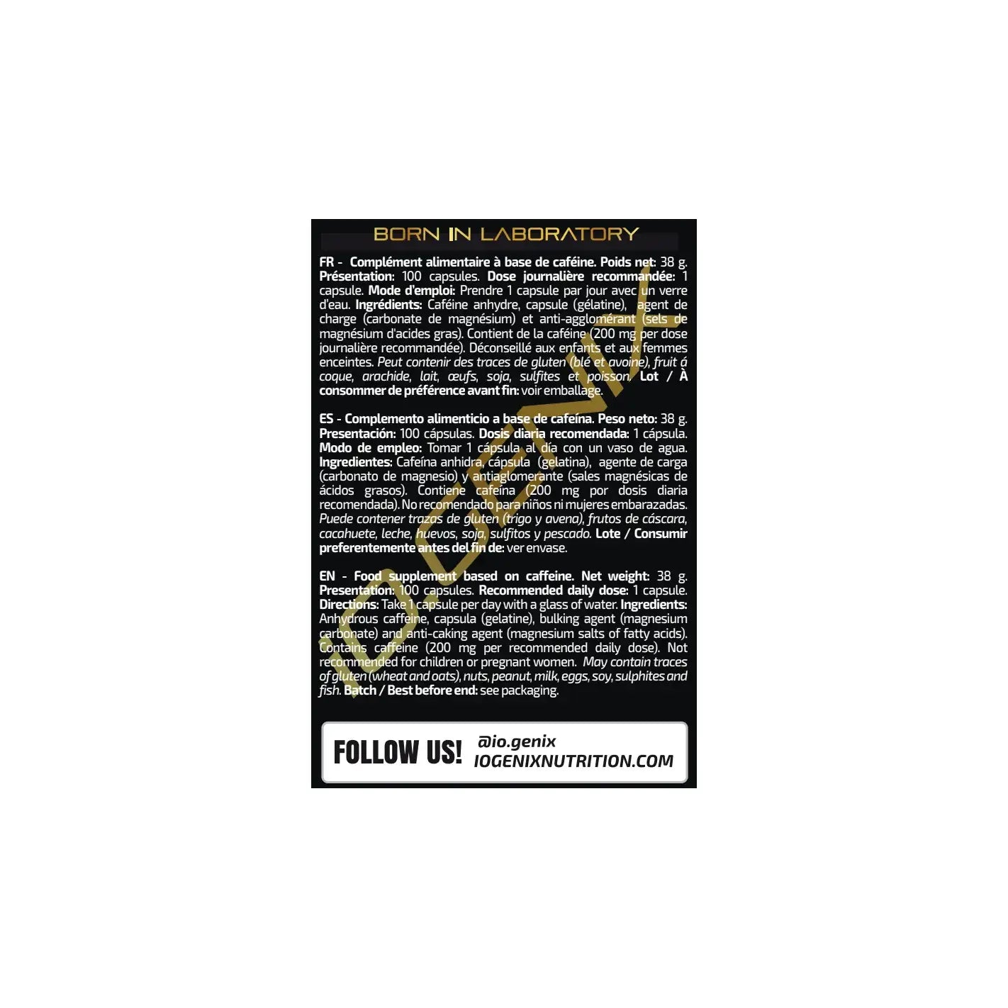 IO Genix Caffeine 200 Stimulant Énergie - Performance Mentale IO.GENIX