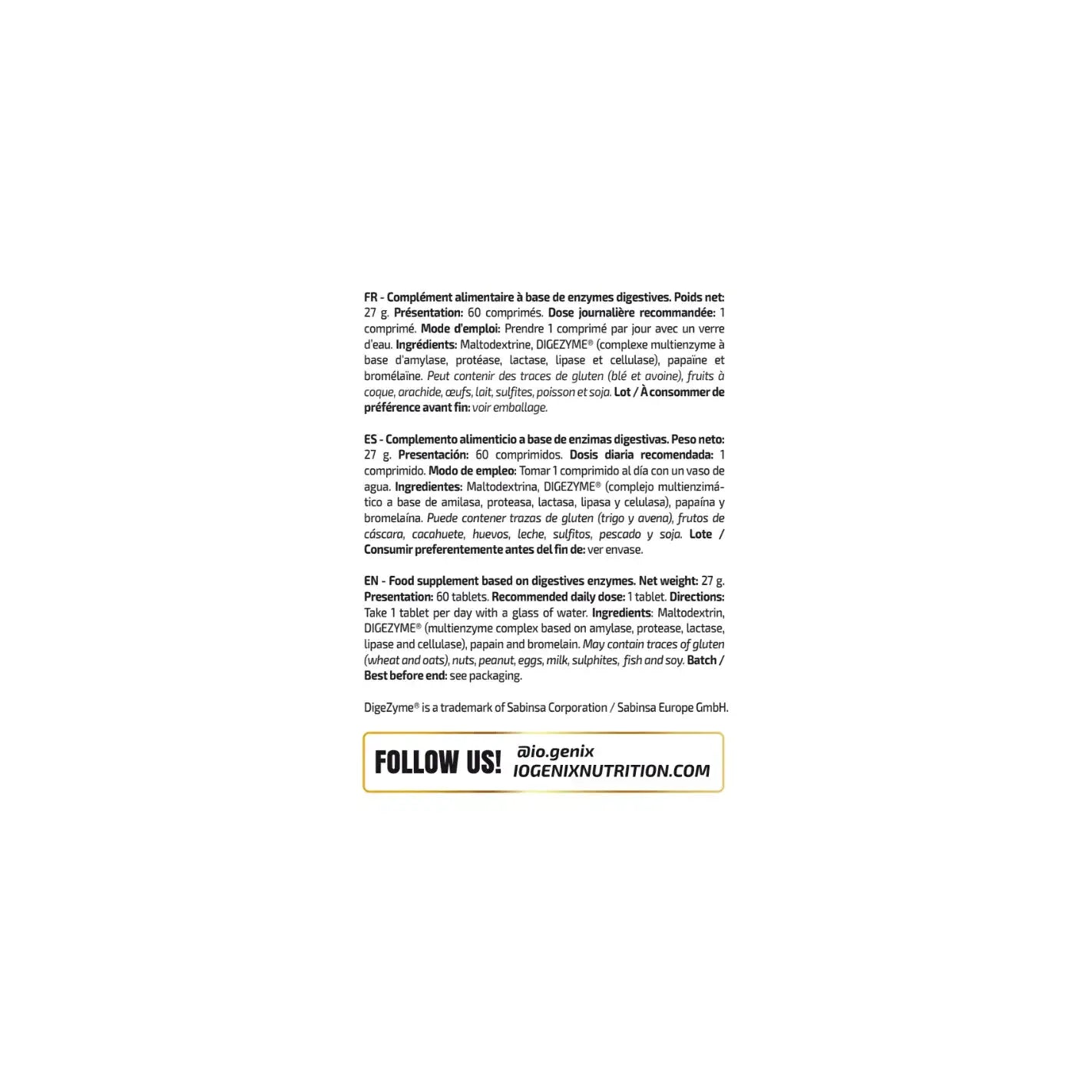 IO Genix Digestive Enzymes - Complexe DigeZyme® Enzymatique IO.GENIX