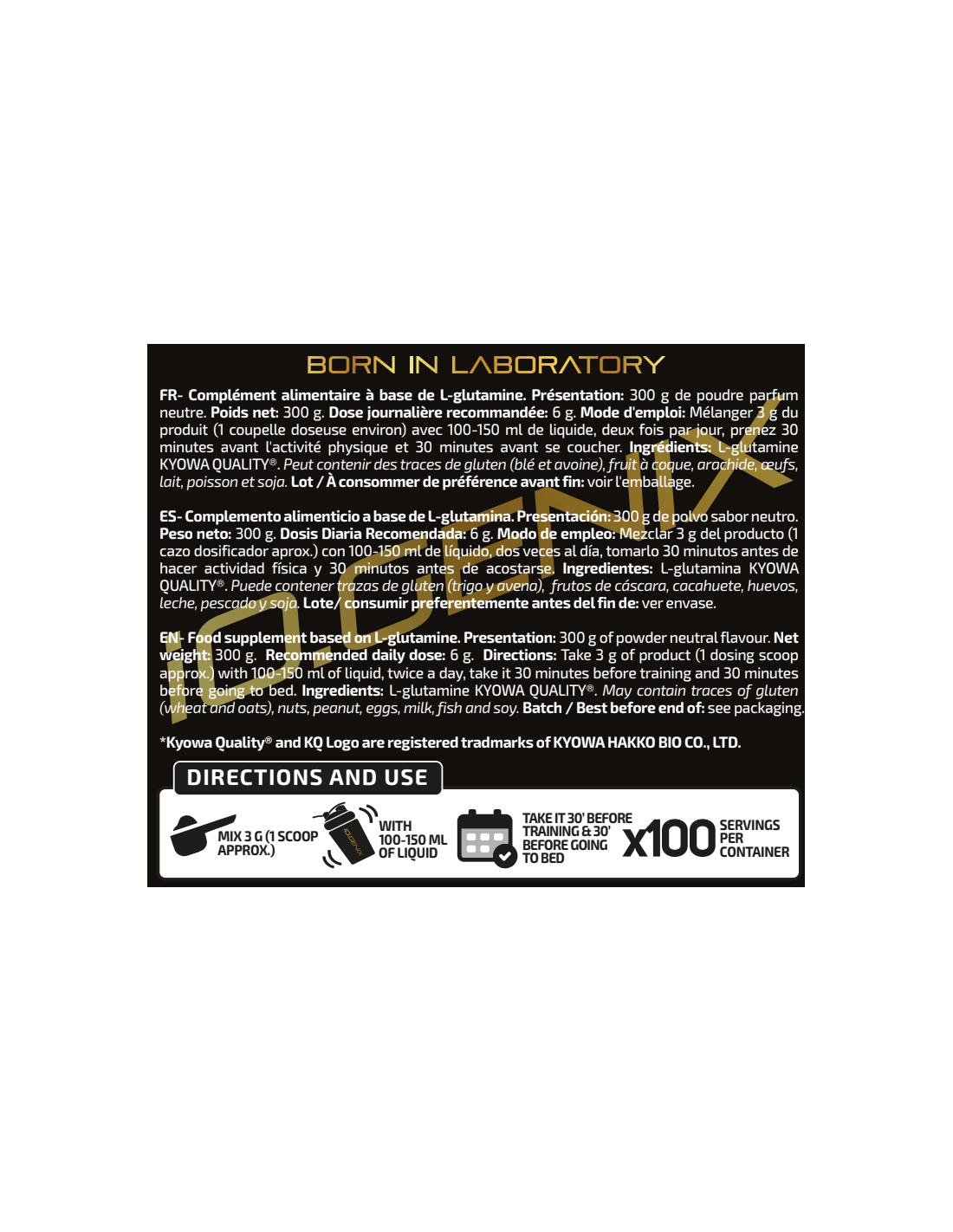 IO.Genix Glutamine Kyowa 300g IO.GENIX KISS NUTRITION Montpellier