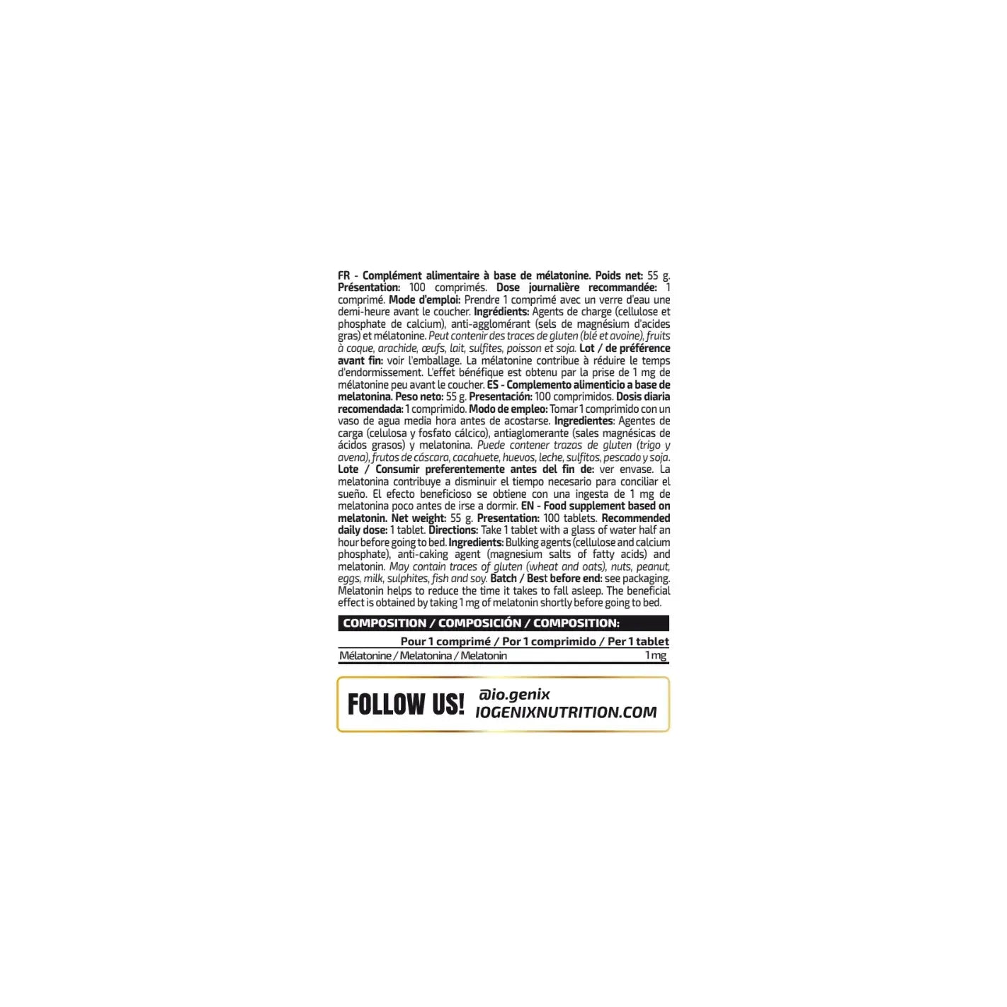 IO Genix Melatonin - Mélatonine 1mg Endormissement Naturel IO.GENIX