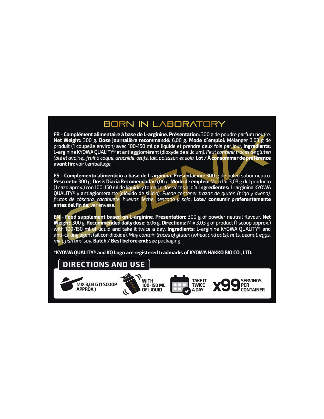 IO.Genix Pure Arginine Kyowa 300g IO.GENIX KISS NUTRITION Montpellier