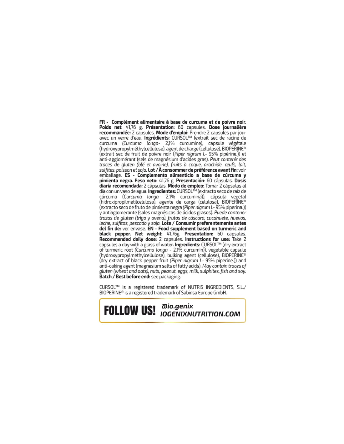 IO Genix Turmeric Curcumin - Anti-Inflammatoire BioPerine IO.GENIX