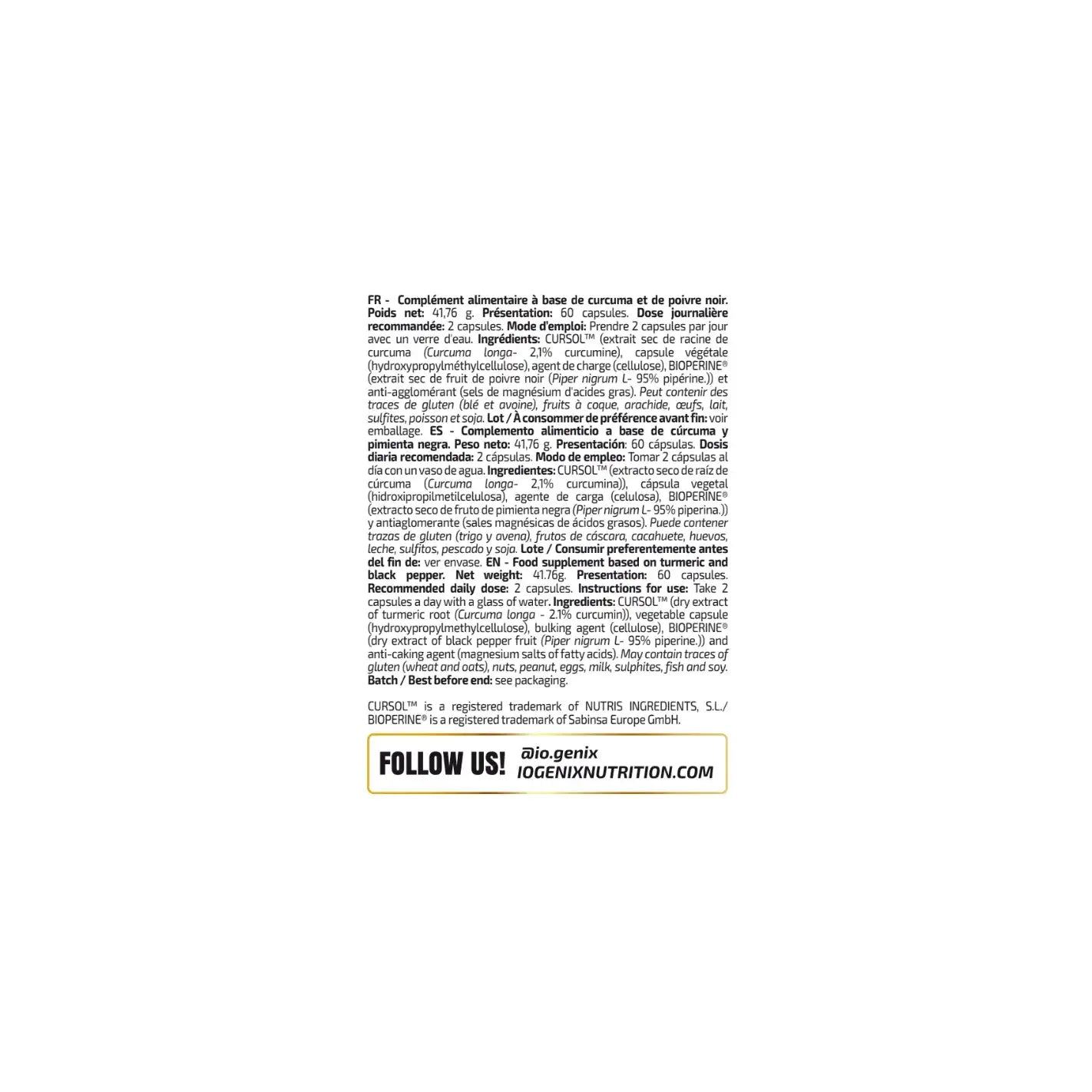IO Genix Turmeric Curcumin - Anti-Inflammatoire BioPerine IO.GENIX