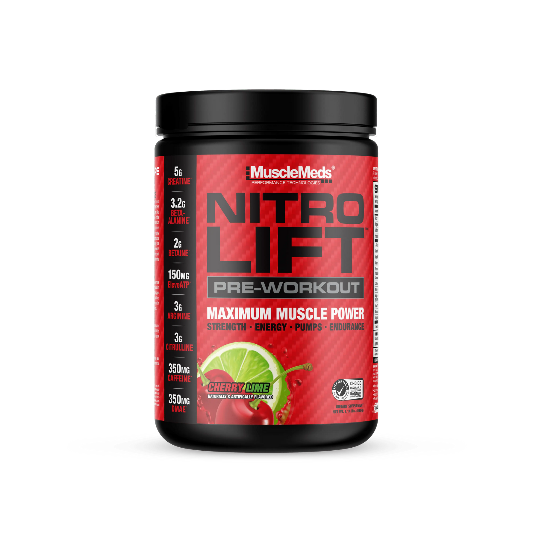 MuscleMeds Nitro Lift Pre-Workout saveur Cherry Lime, pot de 518 g